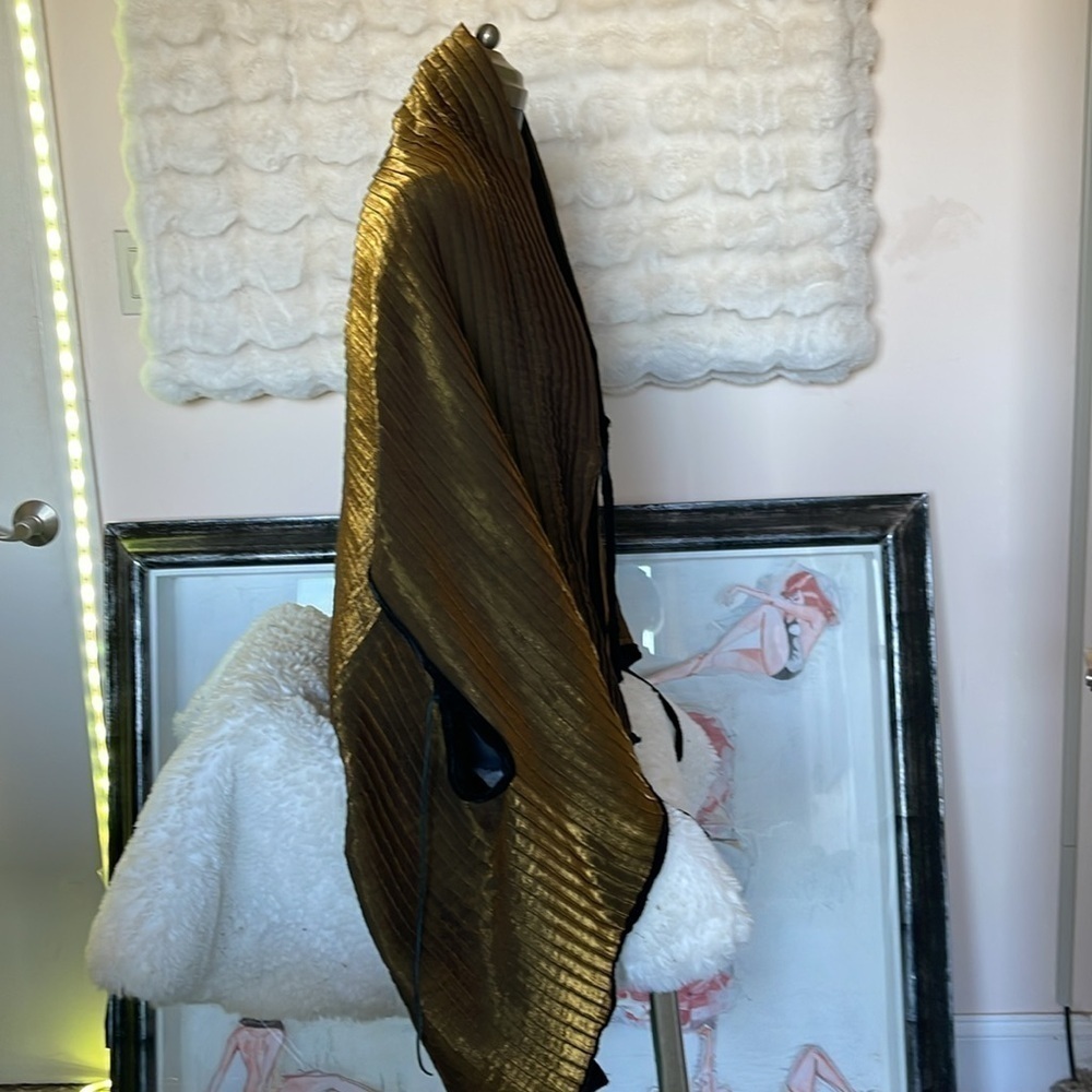 HANDCRAFTED 100% silk pleated shawl jacket by me NWT of my own tags olive green - Picture 7 of 10
